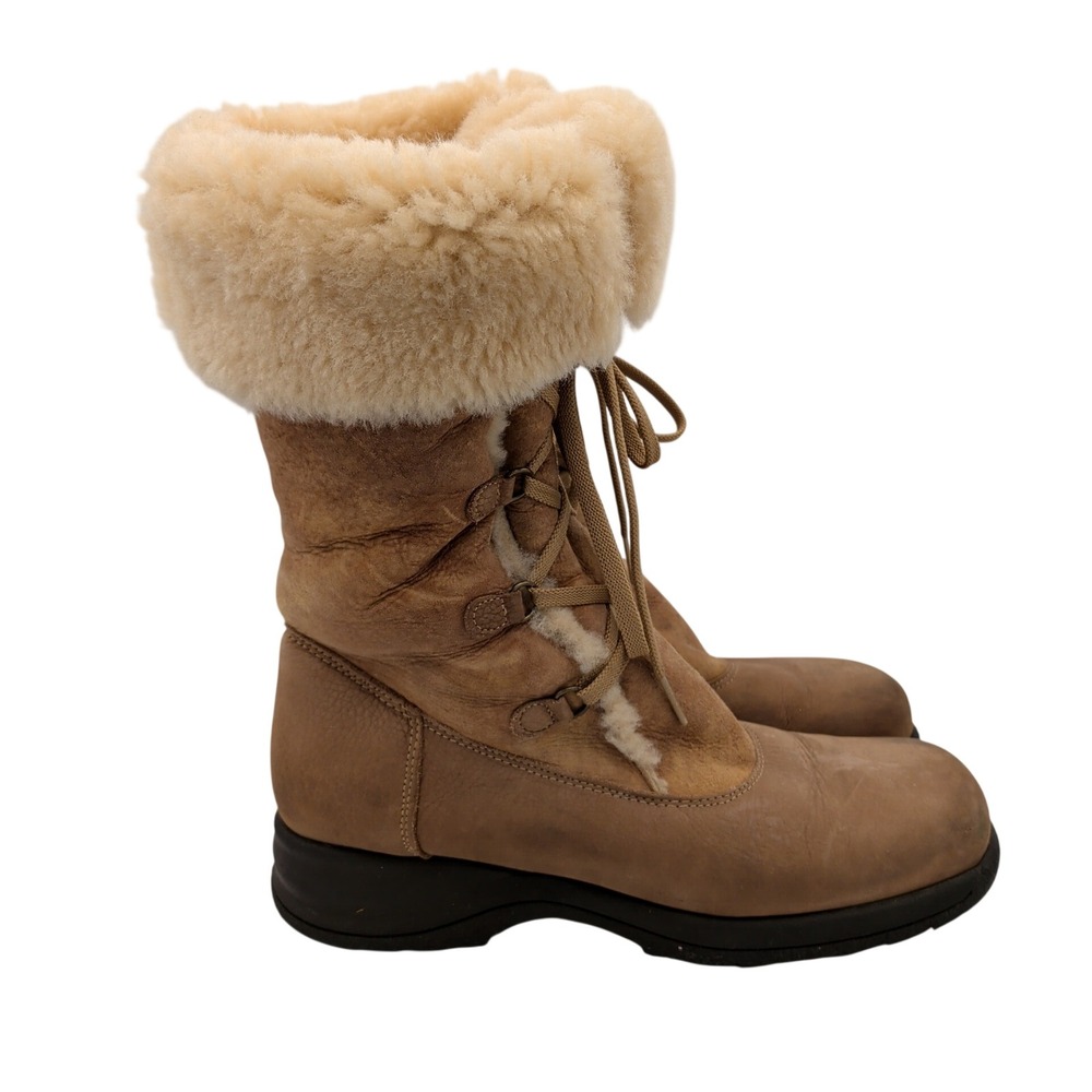 La Canadienne Tan Suede Shearling Tall Lace Up Waterproof Winter Boots Women 11M